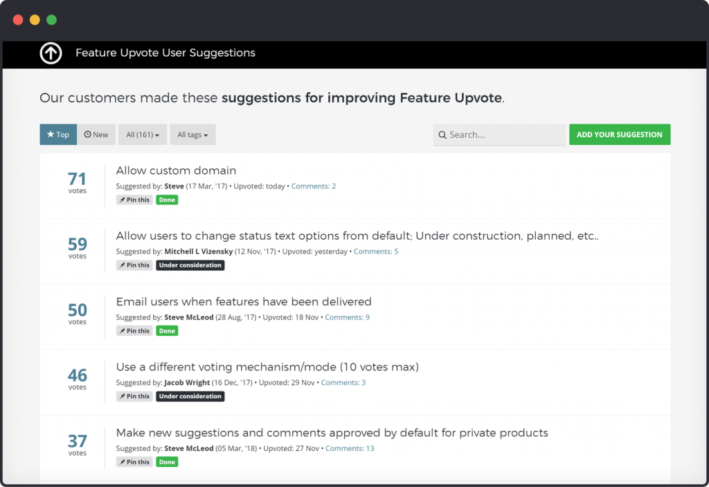 Feature Upvote feedback board