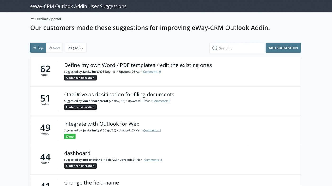 eWay-CRM's feedback board english