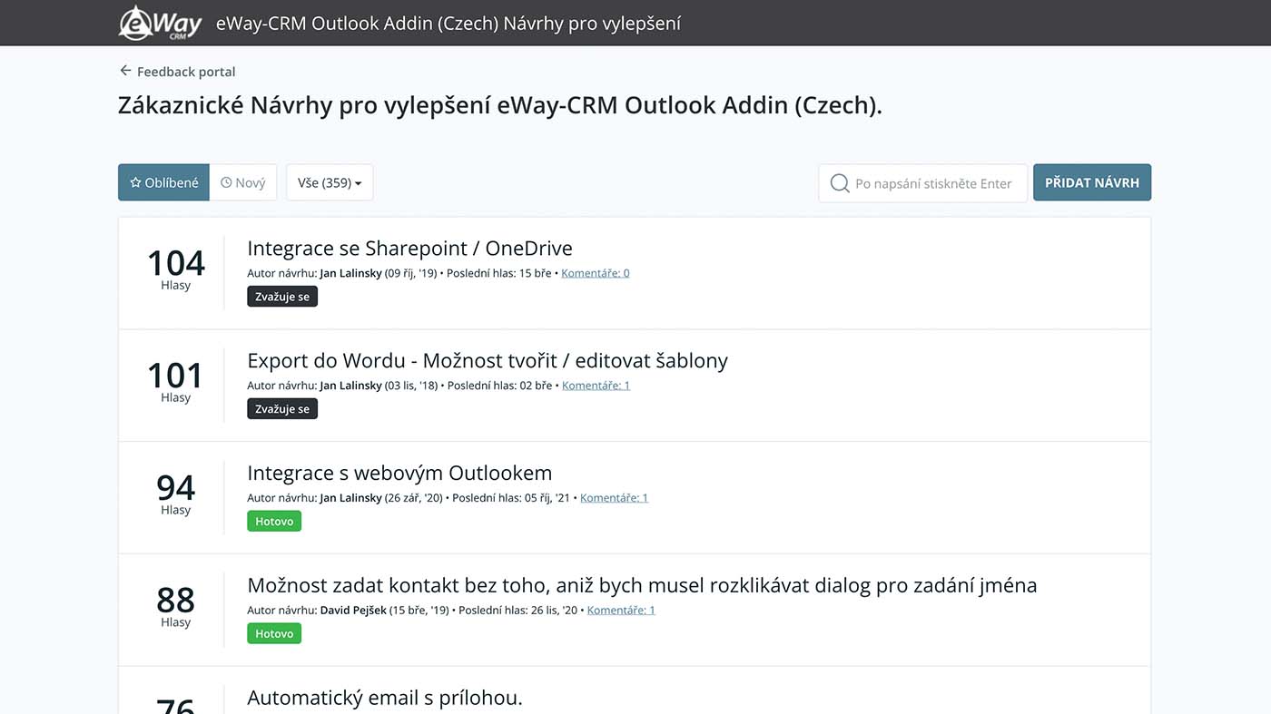 eway CRM feedback board in czech