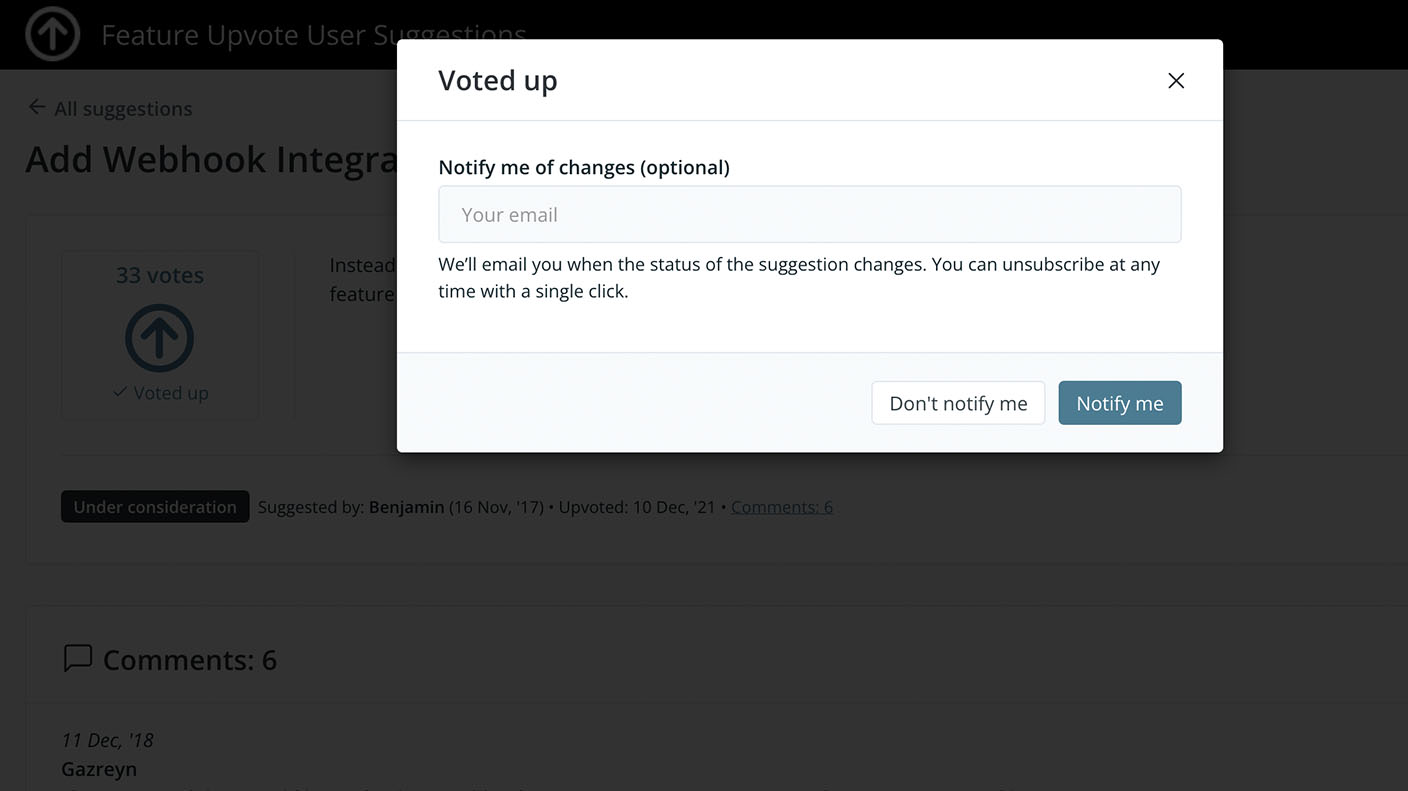 Feature voting without signup required