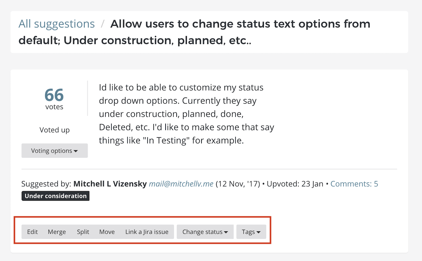 Feature Upvote admin functionality