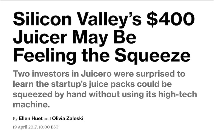 News headline showing Juicero in trouble!